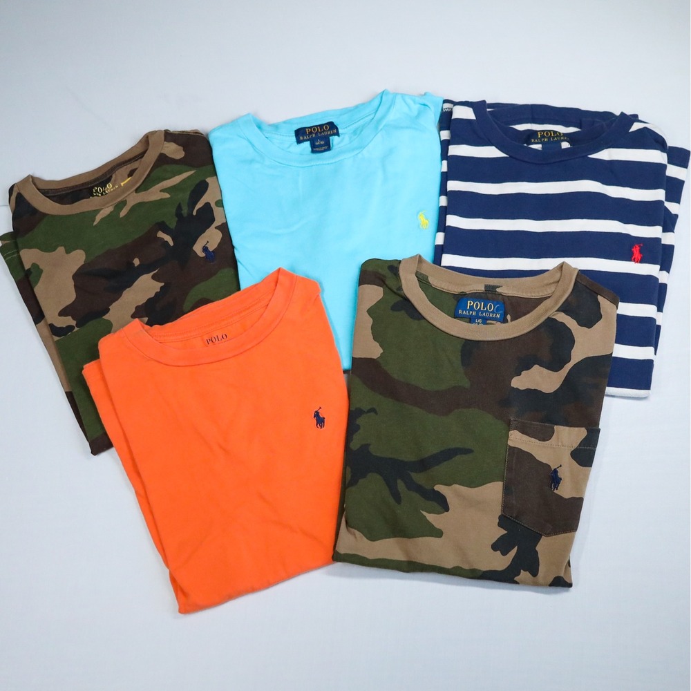 Polo Ralph Lauren T-Shirt Bundle Kids L 14-16 Camo Stripe Orange Blue Lot of 5
